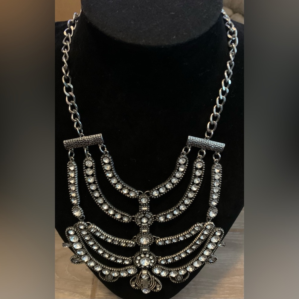 Silvertone Skeleton Ribcage Necklace - Picture 2 of 4